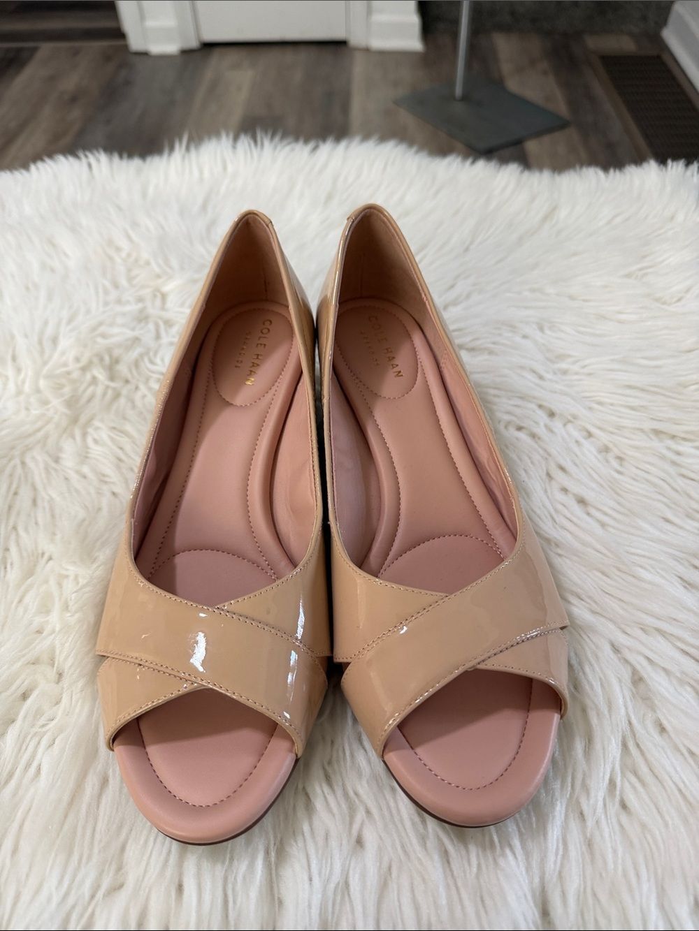 Cole Haan Beige Patent Peep-Toe Size 8.5 NWOT